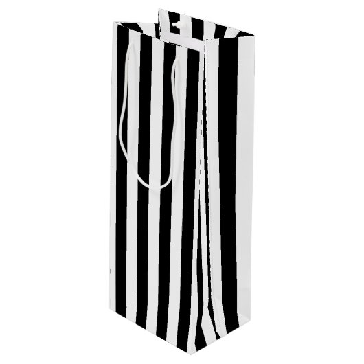 縦書きの白黒ストライプ ワインギフトバッグ (正面アングル)