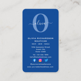 縦書きモノグラムスクリプト名(青ガーリー白) 名刺