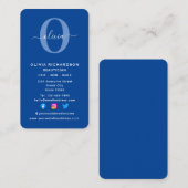 縦書きモノグラムスクリプト名(青ガーリー白) 名刺 (正面/裏面)