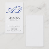 縦書き青のホワイトスクリプトモノグラムの名刺 名刺 (正面/裏面)