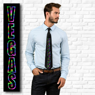 縦書きVEGASネオン グラフィック ブラック ネクタイ