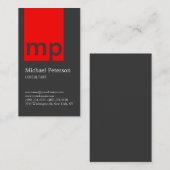 縦灰色の赤いモノグラムストライプ名刺 名刺 (正面/裏面)