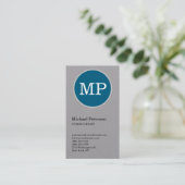 縦灰色の青い円モノグラム名アドレス 名刺 (スタンド正面)