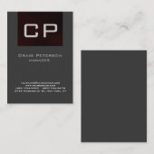 縦灰色ブラウニー赤モノグラム名刺 名刺 (正面/裏面)