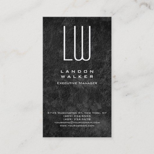 縦灰色プロフェッショナルシンプルモノグラモダンム 名刺 (正面)