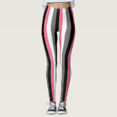 縦線ピンク白灰色黒ストライプ レギンス (正面)