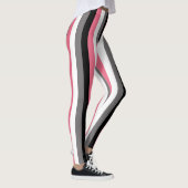 縦線ピンク白灰色黒ストライプ レギンス (右)