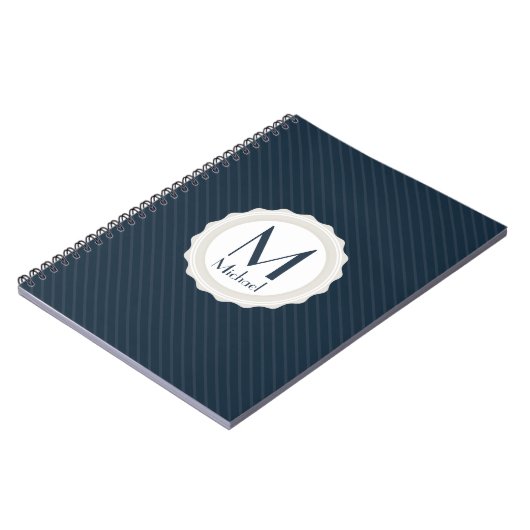 縦縞クラシックな濃紺-カスタムなモノグラム ノートブック (左側)