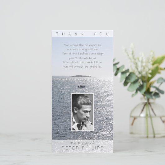 縦置きシースケープ写真フレーム悔やみや弔慰ありがとう サンキューカード (スタンド正面)