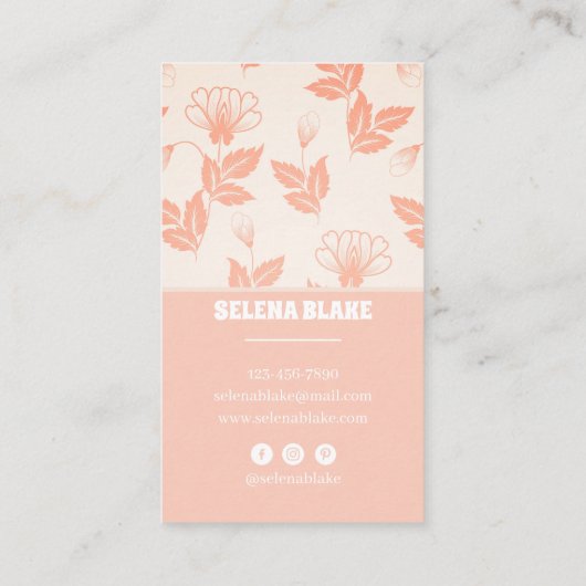 縦花モダン柄 – ソフトピンクエレガンス 名刺 (裏面)