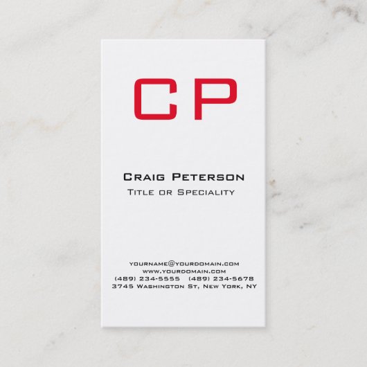 縦赤スタイリッシュ白モノグラム名刺 名刺 (正面)