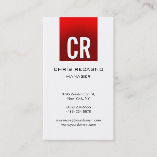 縦赤ストライプ色背景名刺 名刺 (正面)