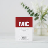 縦赤白色モノグラムプロフェッショナル モダン 名刺 (スタンド正面)