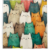 縦鮮やか絵の猫たち シャワーカーテン (正面)