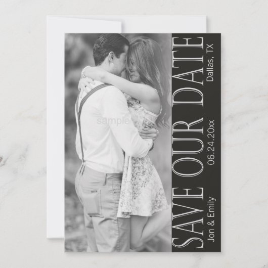 縦黒と白日付を保存5 x 7 案内状 (正面)