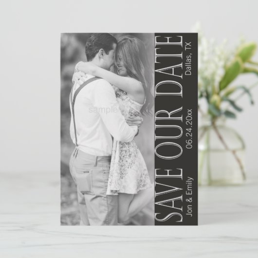 縦黒と白日付を保存5 x 7 案内状 (スタンド正面)