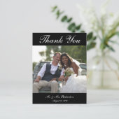 縦 ブラック＆ホワイト オーダーメイド ウェディング フォト サンクスカード ポストカード (スタンド正面)