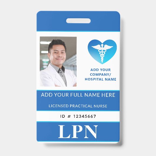 縦 LPN、ライセンス実務看護師、写真付き身分証明書 バッジ (正面)