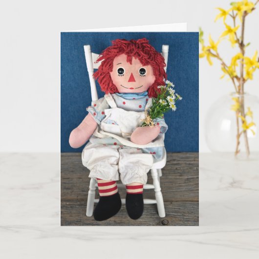 縫いぐるみ人形およびデイジーの誕生日 カード (黄色い花)