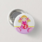 縫いぐるみ人形の女の子の年齢3つの誕生日ボタンのバッジ 缶バッジ (正面&裏面)