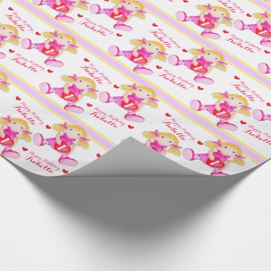 縫いぐるみ人形の芸術はあなたの一流の女の子の第1誕生日の覆いを加えます ラッピングペーパー (角)