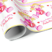 縫いぐるみ人形の芸術はあなたの一流の女の子の第1誕生日の覆いを加えます ラッピングペーパー (ロールコーナー)