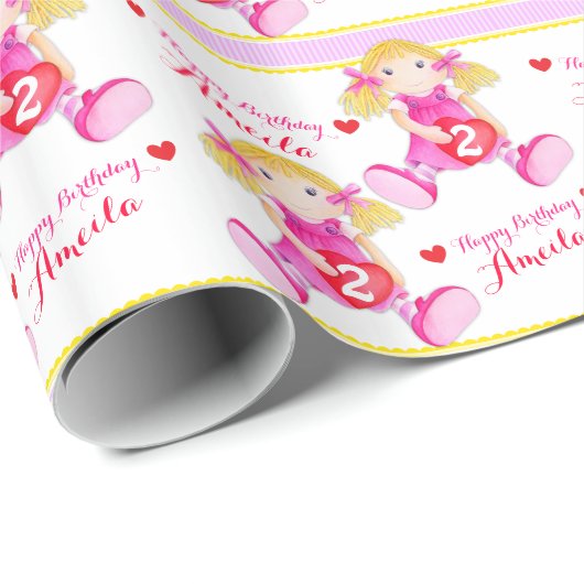 縫いぐるみ人形の芸術はあなたの一流の女の子の第2誕生日の覆いを加えます ラッピングペーパー (ロールコーナー)