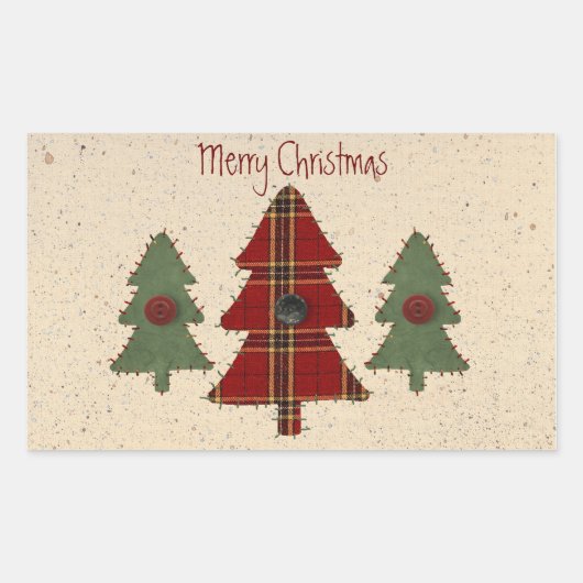 縫いクリスマスツリーのシール 長方形シール (正面)