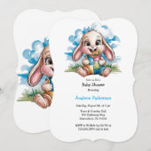 縫いパッチワークかわいいバニー&おしゃれな赤ちゃんシャワー 招待状 (正面/裏面)