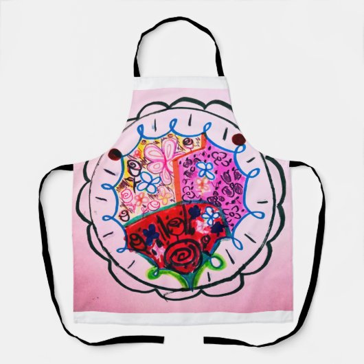 縫いルックカラーの花の蝶 エプロン (正面)