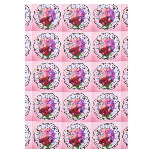 縫いルックカラーの花の蝶 テーブルクロス (正面)