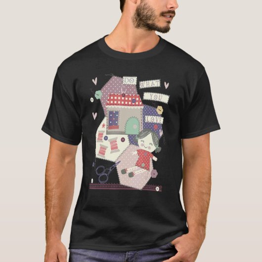 縫いヴィンテージ裁縫下水シーメスラブラグドール Tシャツ (正面)