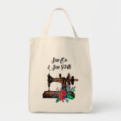 縫い付けオンヴィンテージ裁縫機械とフローラ トートバッグ (正面)