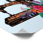 縫い付けオンヴィンテージ裁縫機械とフローラ ポスター (角)