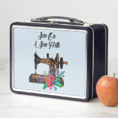 縫い付けオンヴィンテージ裁縫機械とフローラ メタルランチボックス (インサイチュ)