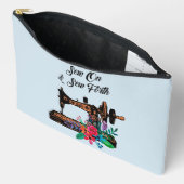 縫い付けオン引用文ヴィンテージ裁縫機械&フローラ アクセサリーポーチ (見開き)