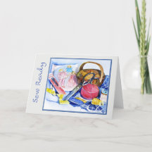 縫い準備、水色、7x5折り畳みカード