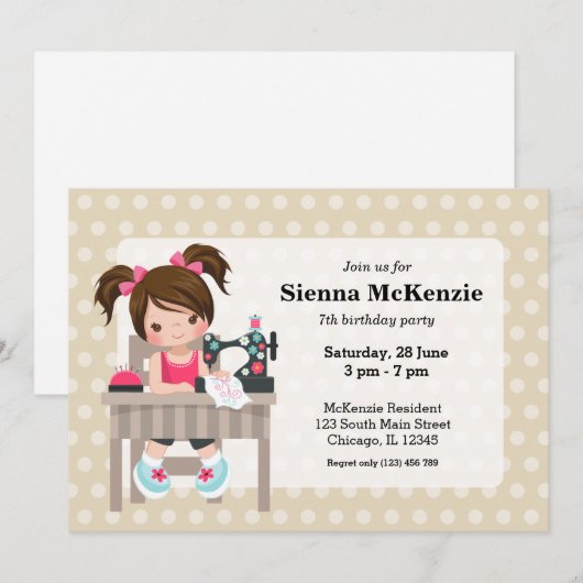 縫い物少女 招待状 (正面/裏面)