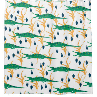 縫い目のないかわいいワニ。漫画の動物。 シャワーカーテン