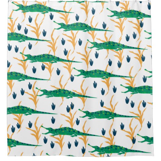 縫い目のないかわいいワニ。漫画の動物。 シャワーカーテン (正面)