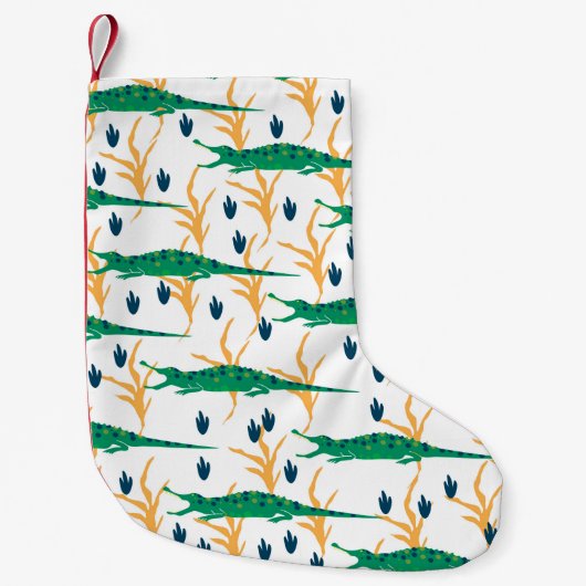 縫い目のないかわいいワニ。漫画の動物。 スモールクリスマスストッキング (正面)