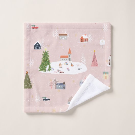 縫い目のないパターンかわいいクリスマスランドスケープ ウォッシュタオル (ウォッシュタオル)