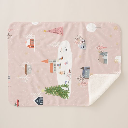 縫い目のないパターンかわいいクリスマスランドスケープ シェルパブランケット (正面(横))