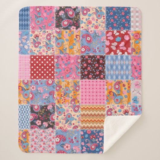 縫い目のないパッチワークパターン シェルパブランケット (正面)
