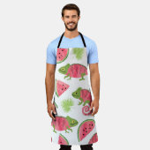 縫い目のない熱帯パターン、かわいい水彩カラーチャ エプロン (着用した状態)