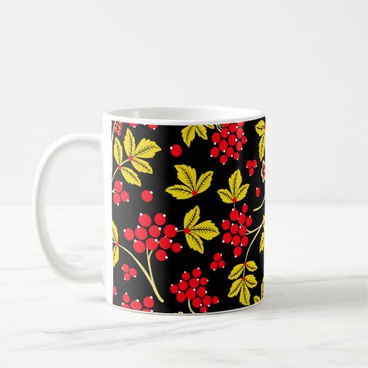  縫い目のない花と漿果の模様。ロシアの  コーヒーマグカップ (左)