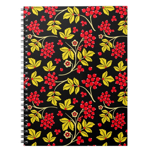  縫い目のない花と漿果の模様。ロシアの  ノートブック (正面)