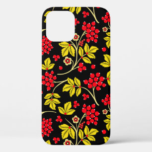  縫い目のない花と漿果の模様。ロシアの  iPhone 12ケース