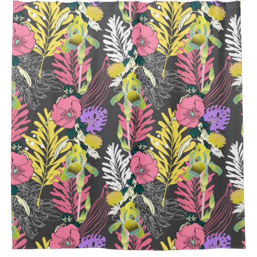 縫い目のな芸術的い花柄、美しい異方性 シャワーカーテン (正面)