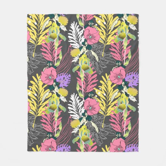 縫い目のな芸術的い花柄、美しい異方性 フリースブランケット (正面)